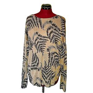 Olivia & Grace Women's XL Brown Black Pullover Sweater Fern Print Curved Hem